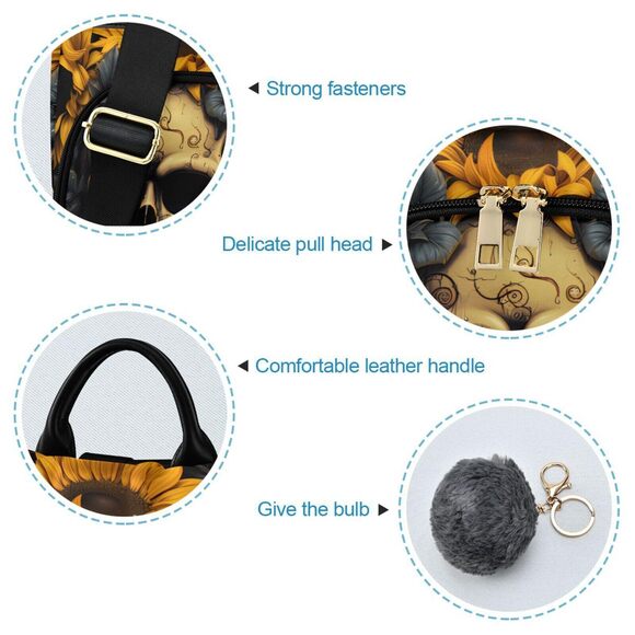 5004 Sunflower Smile Skull Travel Backpack Purse Multipurpose Design